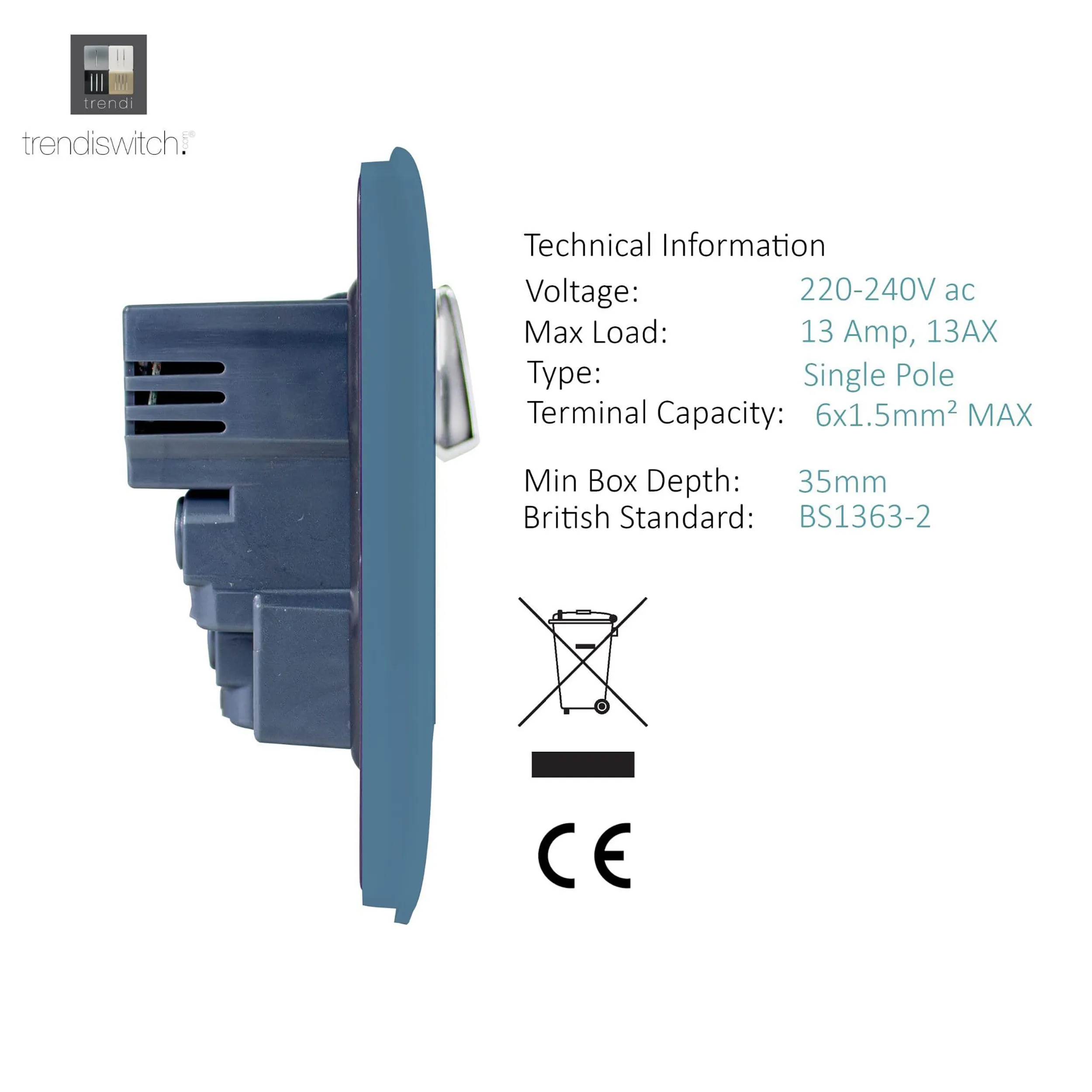 2 Gang 13Amp Switched Double Socket With 4X 2.1Mah USB Sky ART-SKT213USBSK  Trendi Sky